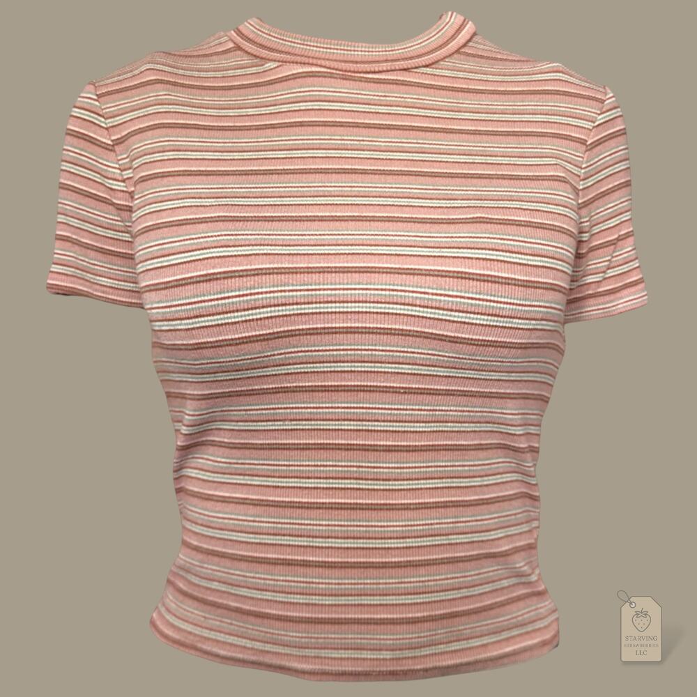 3 Girls Striped Ribbed Crop Top | Retro Y2K Fitted Tee